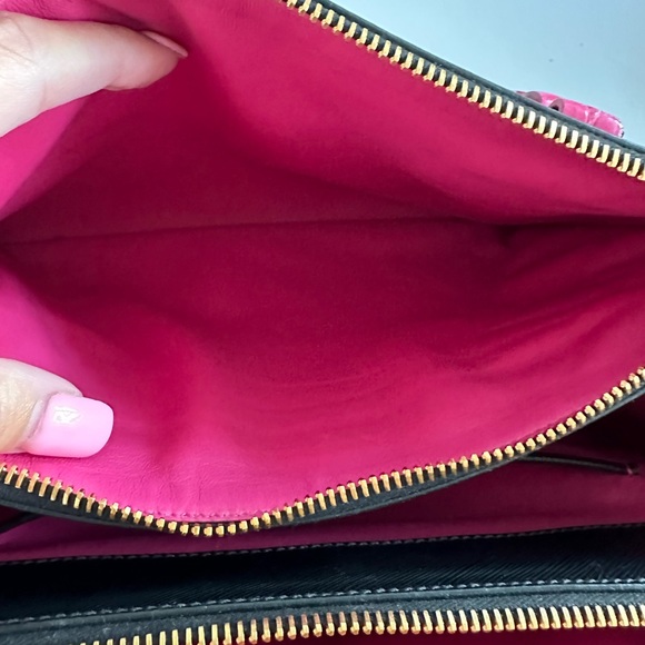 AUTH PRADA Vitello Black & Pink Saffiano Leather Crocodile Double Zip Small Tote - Picture 11 of 15
